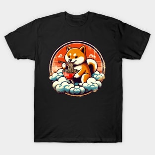 Funny Retro Shiba Inu Dog Eat Ramen T-Shirt